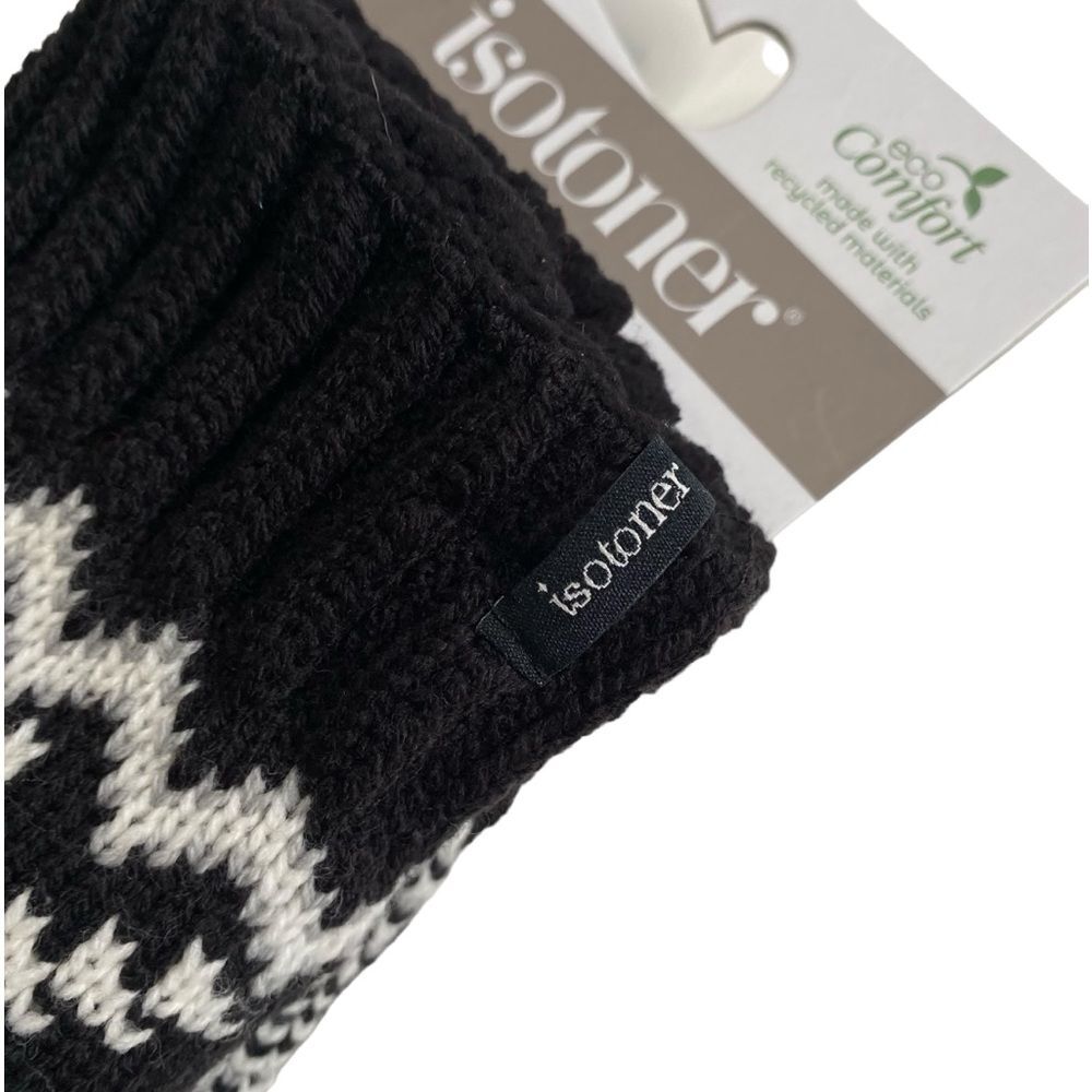 NWT Isotoner Adult Snowflake Knit Gloves One Size Black NEW - Picture 6 of 10